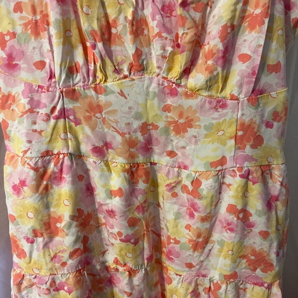 HOLLISTER DRESS FLORAL PINK YELLOW ELASTIC BACK RUFFLED STRAPS - Picture 3 of 9